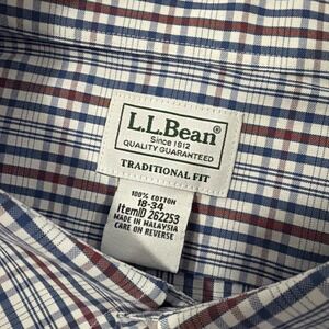 LL Bean Mens Dress Shirt Size 18 / 34 Blue / Red Check Plaid Long Sleeve - New